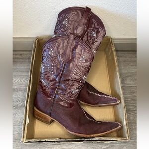 VTG El General Stingray Cowboy Boots Mens 12 EE Burgundy Exotic Leather Mexico